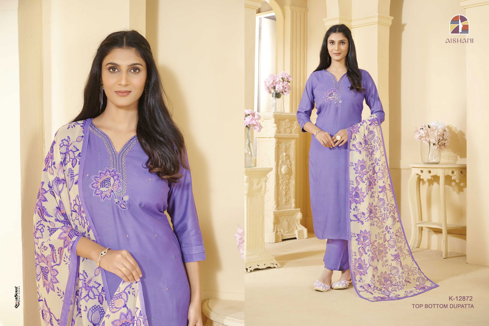 Aishani K 12871 To 12875 Cotton Muslin Kurti With Bottom Dupatta Orders In India